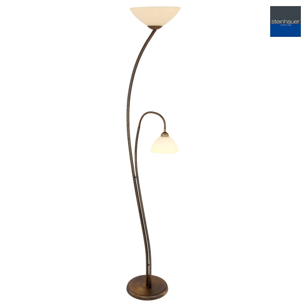 verwijzen inrichting Zending Steinhauer Floor lamp CAPRI, 2 flames, glass 11,5 cm + 30cm creme, fitting  bronze - Steinhauer