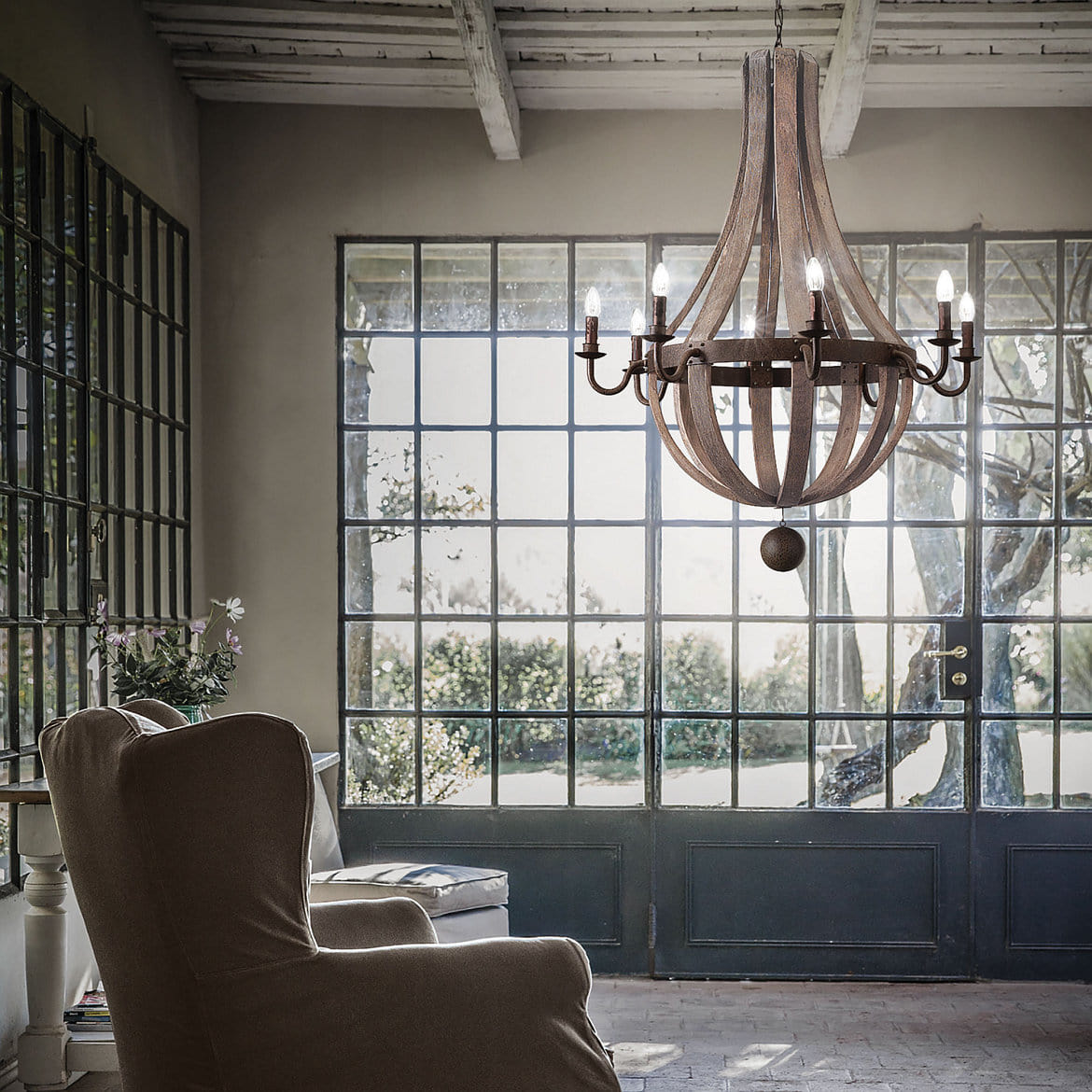 Ideal Lux Kroonluchter MILLENIUM 8-vlams E14 IP20, hout, roest Ideal Lux Kroonluchter MILLENIUM 8-vlams E14 IP20, hout, roest