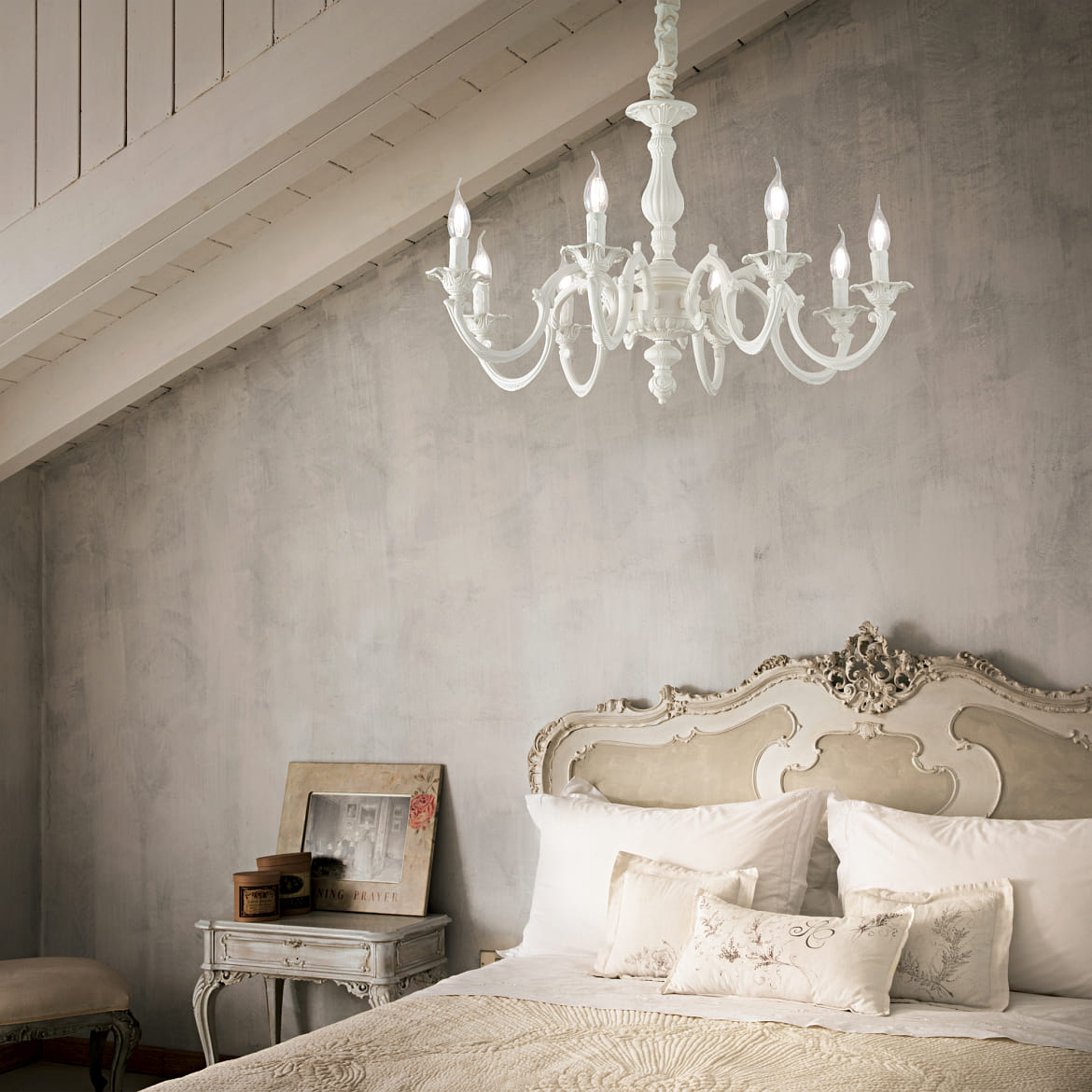 Ideal Lux Kroonluchter JUSTINE 8-vlams E14 IP20, wit mat Ideal Lux Kroonluchter JUSTINE 8-vlams E14 IP20, wit mat