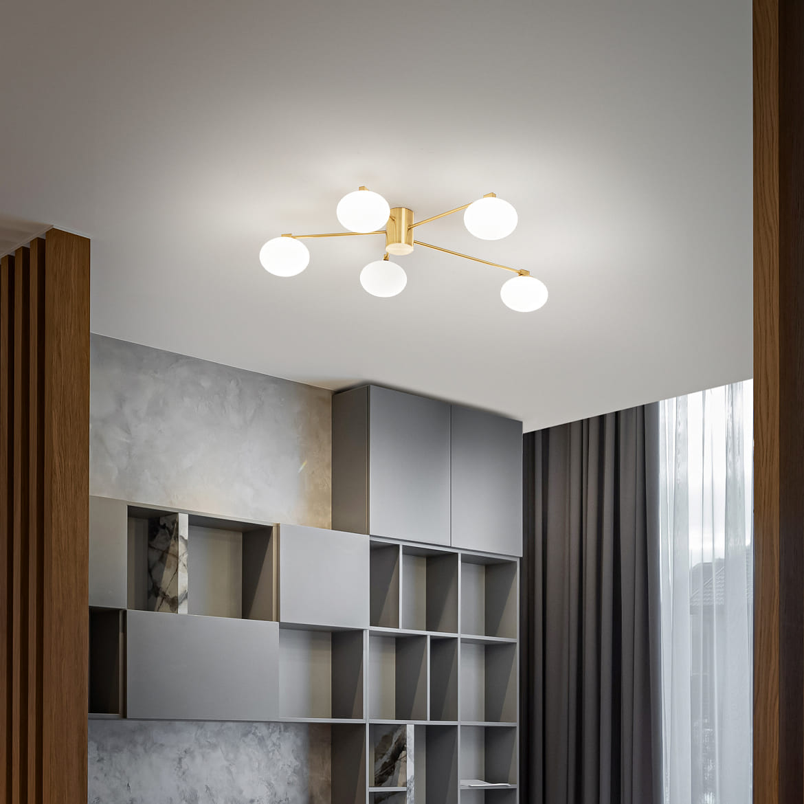 Ideal Lux ceiling luminaire HERMES PL5 5 flames G9 IP20, brass Ideal Lux ceiling luminaire HERMES PL5 5 flames G9 IP20, brass