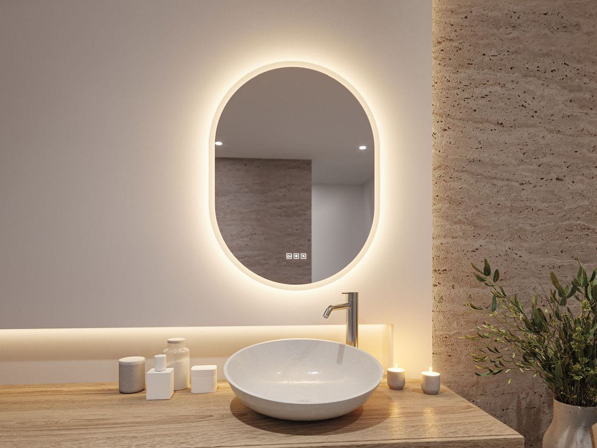 Paulmann mirror with lighting MIRRA 60 X 80CM oval, CCT Switch, with touch dimmer, with heating function IP44, white matt dimmable Paulmann mirror with lighting MIRRA 60 X 80CM oval, CCT Switch, with touch dimmer, with heating function IP44, white matt dimmable