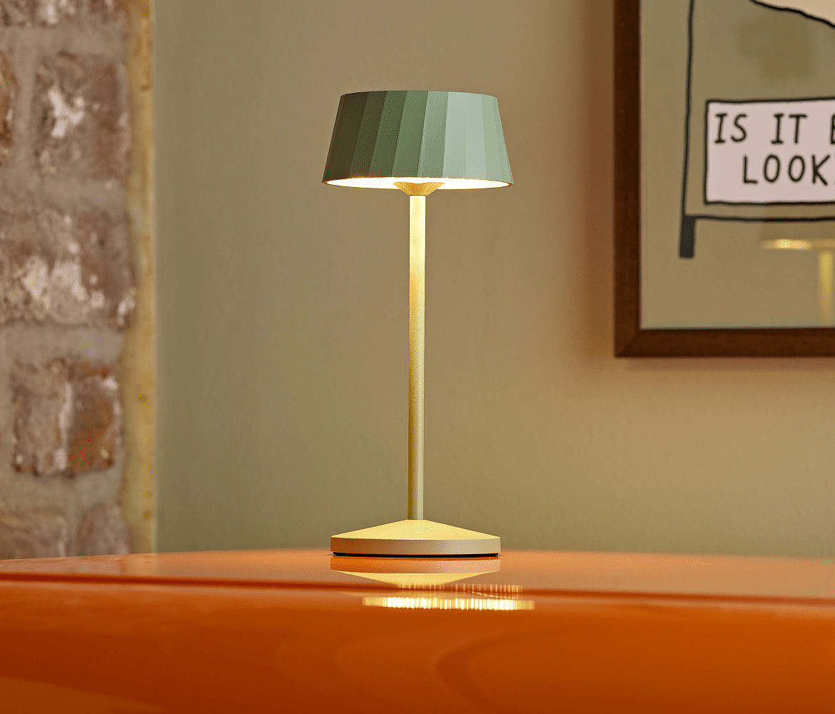 SIGOR battery table lamp FACETTA down, CCT Switch, set of 1, with touch dimmer IP44, sage green dimmable SIGOR battery table lamp FACETTA down, CCT Switch, set of 1, with touch dimmer IP44, sage green dimmable