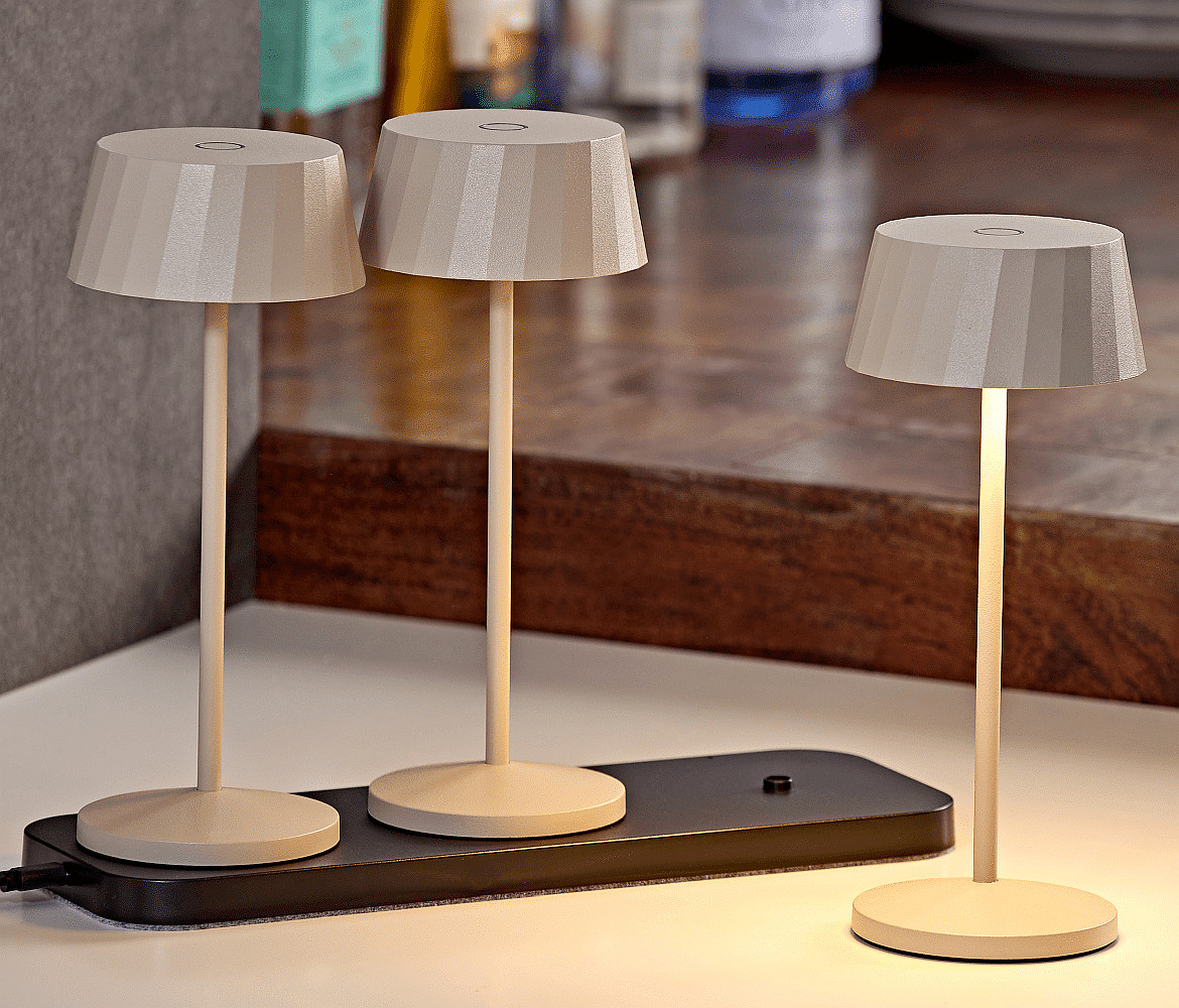 SIGOR Tafellamp op batterijen FACETTA down, CCT Switch, Set van 3, met Touch-Dimmer IP44, duin beige dimbaar SIGOR Tafellamp op batterijen FACETTA down, CCT Switch, Set van 3, met Touch-Dimmer IP44, duin beige dimbaar