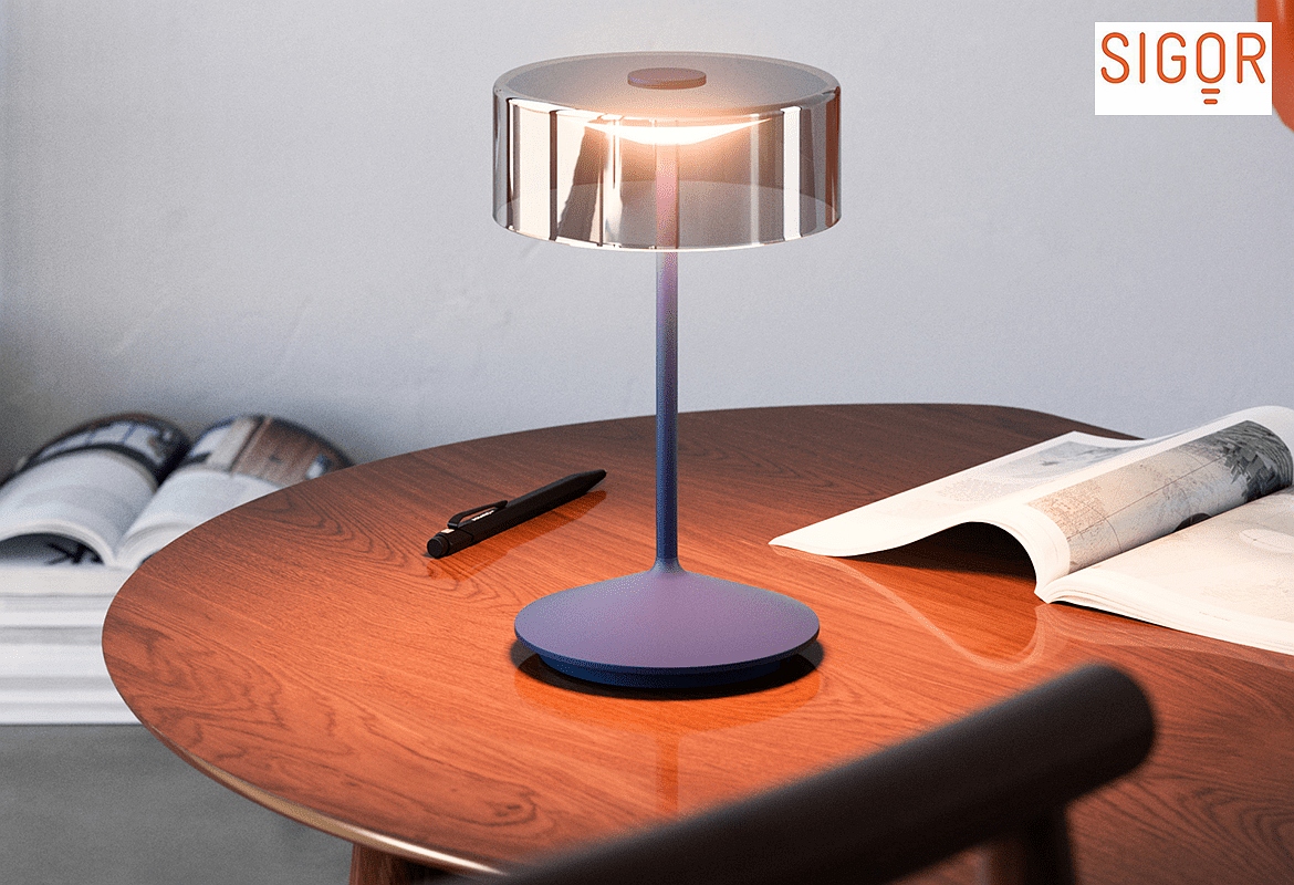SIGOR Tafellamp op batterijen NUMOTION CCT Switch, met Touch-Dimmer IP54, gepoedercoat, pruimenblauw dimbaar SIGOR Tafellamp op batterijen NUMOTION CCT Switch, met Touch-Dimmer IP54, gepoedercoat, pruimenblauw dimbaar