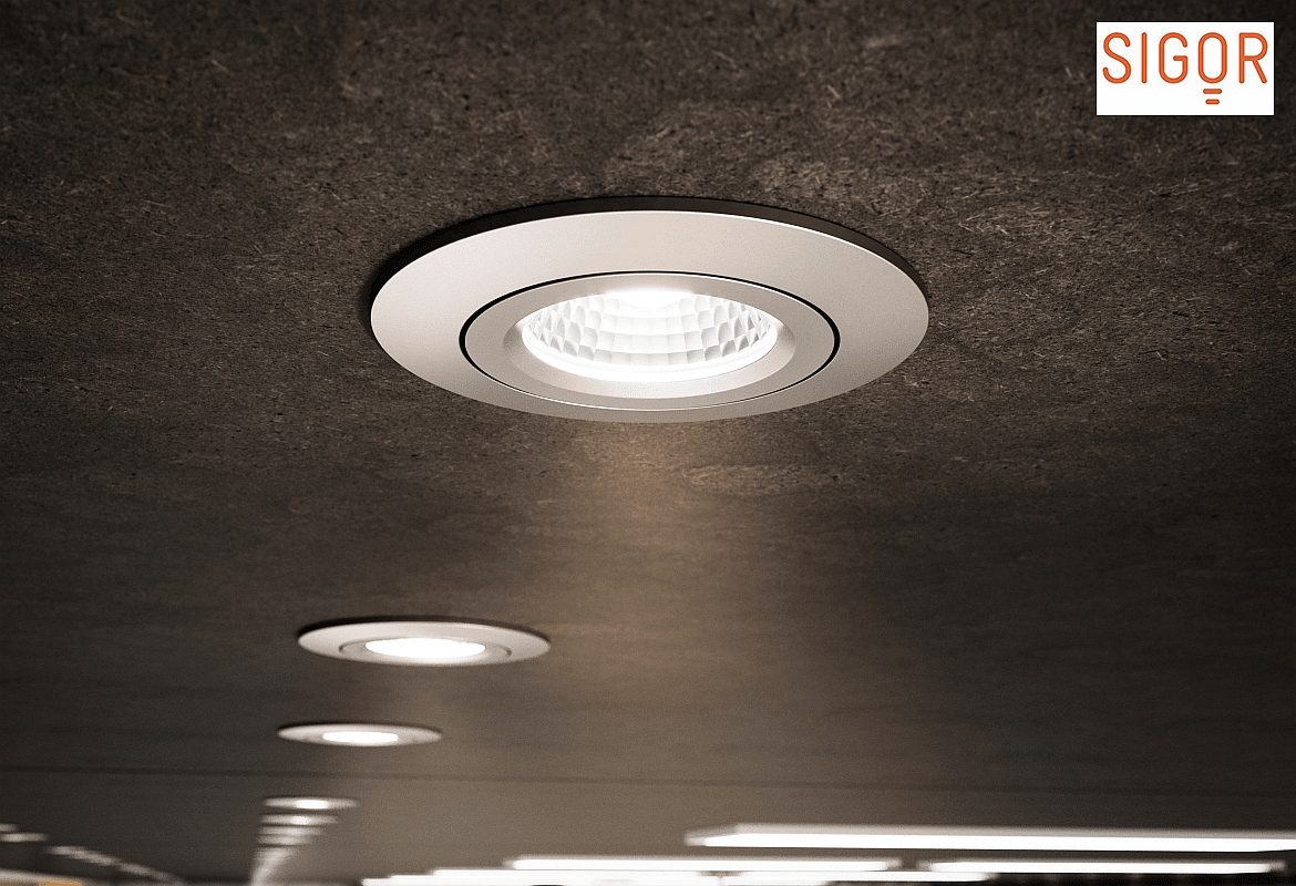 SIGOR Inbouwarmatuur DILED 68 draaibaar, Dim-To-Warm IP30, wit dimbaar 6W 360lm 2100-2700K 36° 36° CRI 95 SIGOR Inbouwarmatuur DILED 68 draaibaar, Dim-To-Warm IP30, wit dimbaar 6W 360lm 2100-2700K 36° 36° CRI 95