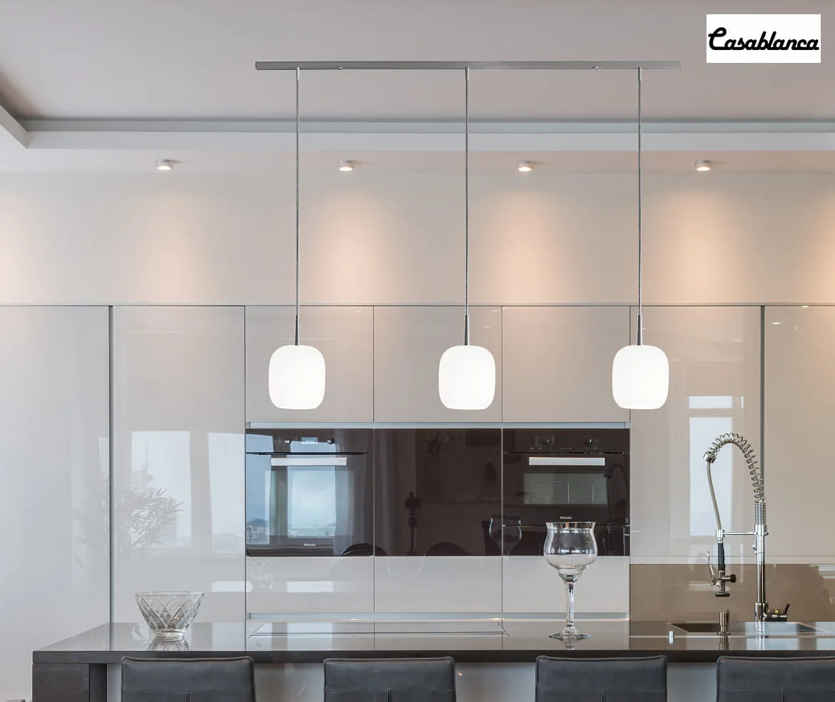 Casablanca Pendelarmatuur MUREA 3-vlams, kort, dimbaar E27 IP20, aluminium geborsteld, opaal, wit mat dimbaar Casablanca Pendelarmatuur MUREA 3-vlams, kort, dimbaar E27 IP20, aluminium geborsteld, opaal, wit mat dimbaar