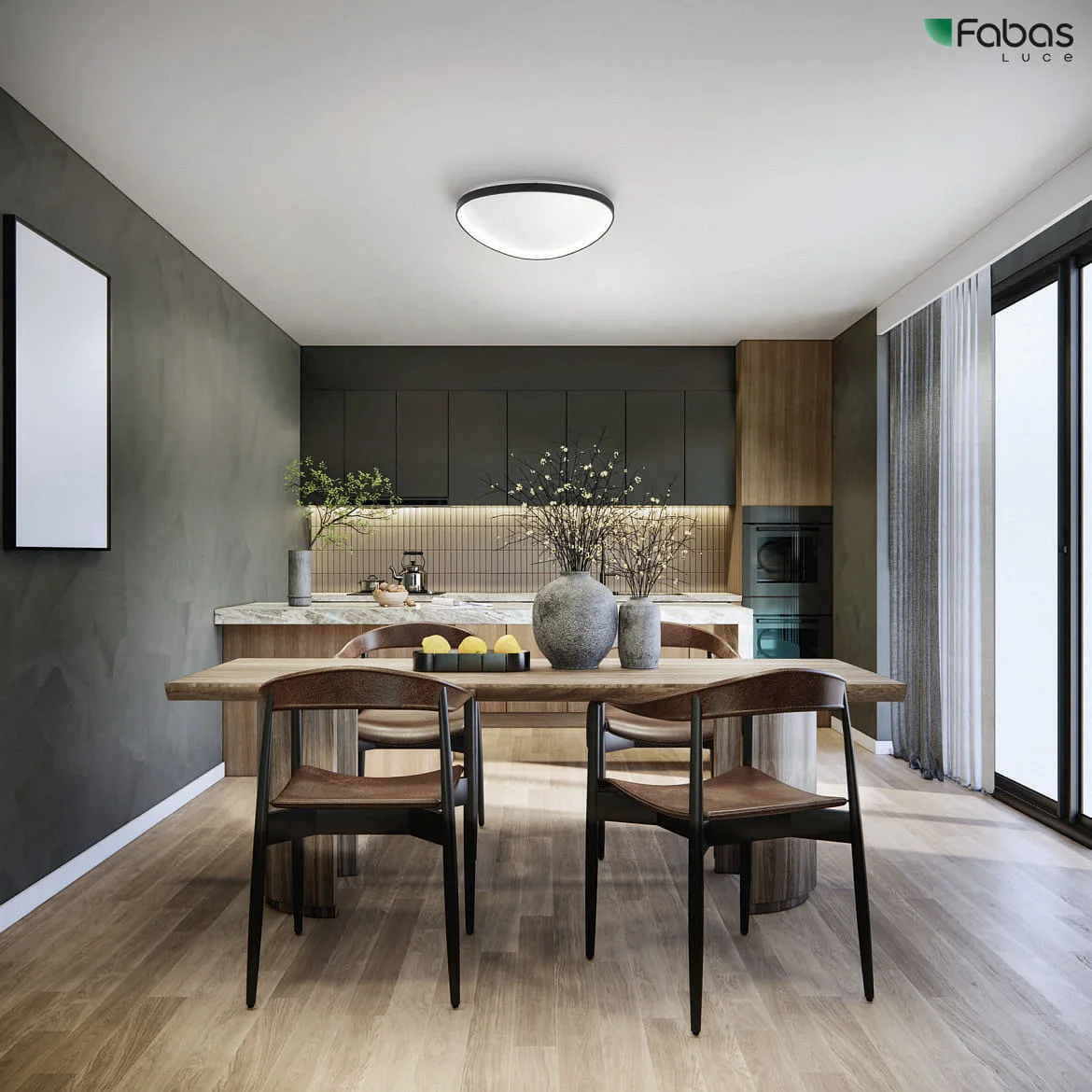 Fabas Luce Plafondarmatuur QUIRK IP20, gesatineerd, zwart dimbaar Fabas Luce Plafondarmatuur QUIRK IP20, gesatineerd, zwart dimbaar