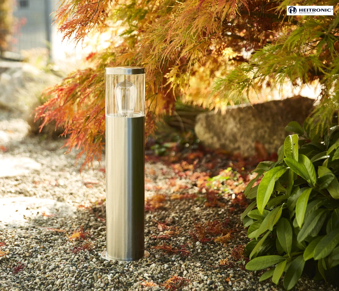 HEITRONIC Padverlichting NAXOS cilindrisch, kort E27 IP44, rvs dimbaar HEITRONIC Padverlichting NAXOS cilindrisch, kort E27 IP44, rvs dimbaar