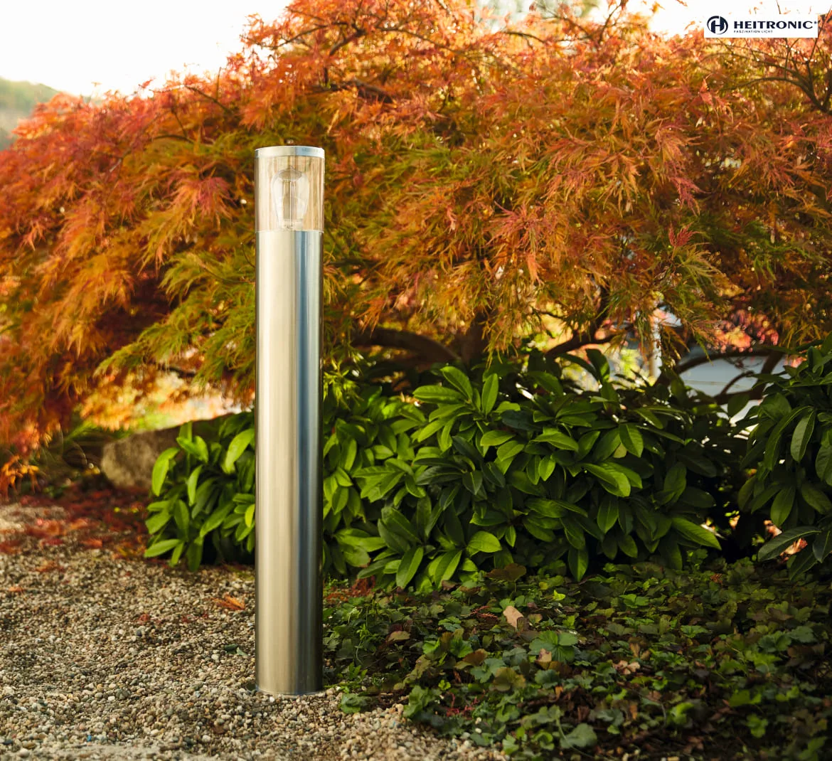 HEITRONIC Padverlichting NAXOS cilindrisch, lang E27 IP44, rvs dimbaar HEITRONIC Padverlichting NAXOS cilindrisch, lang E27 IP44, rvs dimbaar