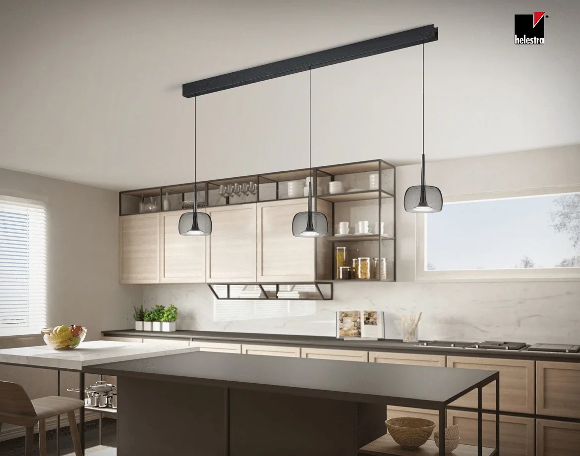 Helestra LED Pendant luminaire FLUTE LED, Balken, 3 flames, IP20, chrome Helestra LED Pendant luminaire FLUTE LED, Balken, 3 flames, IP20, chrome