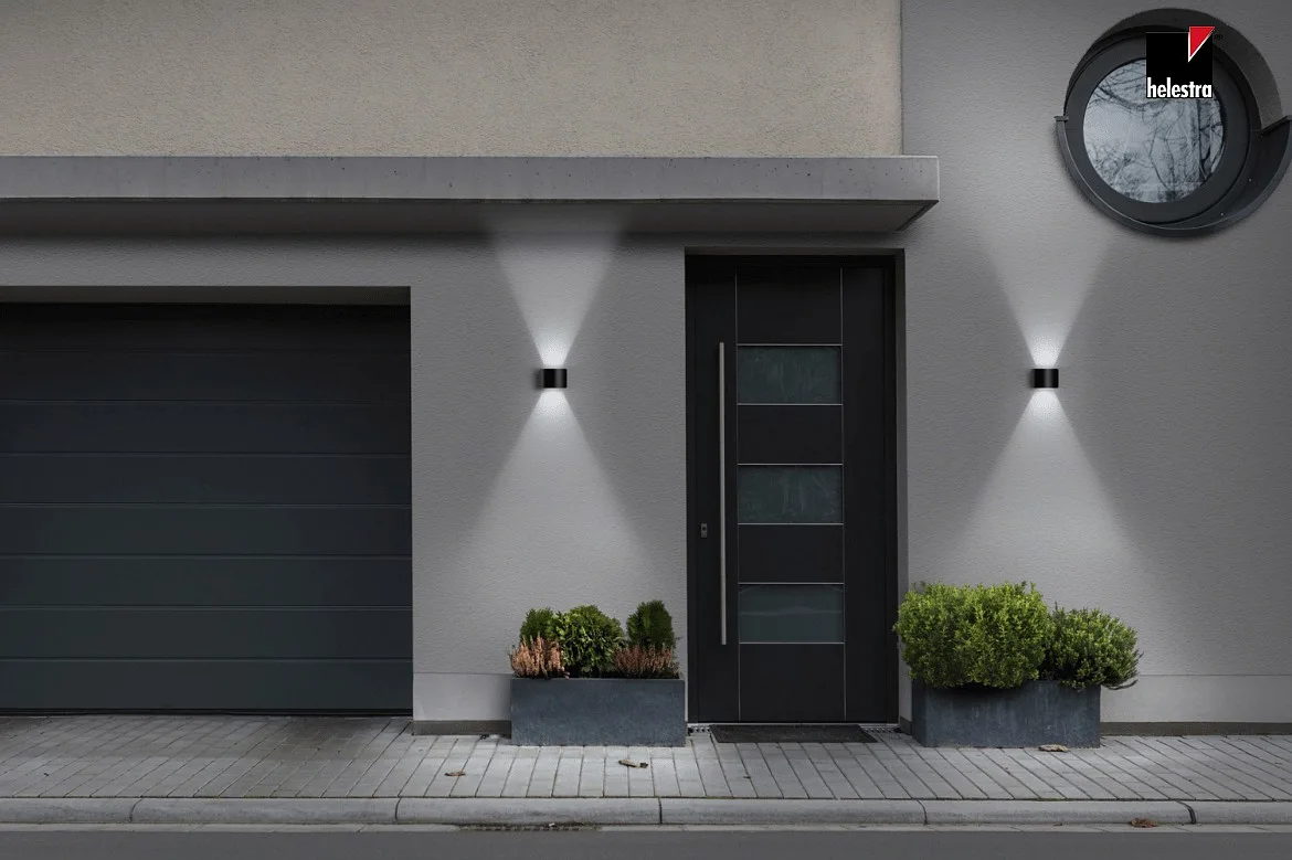 Helestra Wandarmatuur voor buitenshuis SIRI 44-R up down, rond, instelbaar IP54, wit mat dimbaar Helestra Wandarmatuur voor buitenshuis SIRI 44-R up down, rond, instelbaar IP54, wit mat dimbaar
