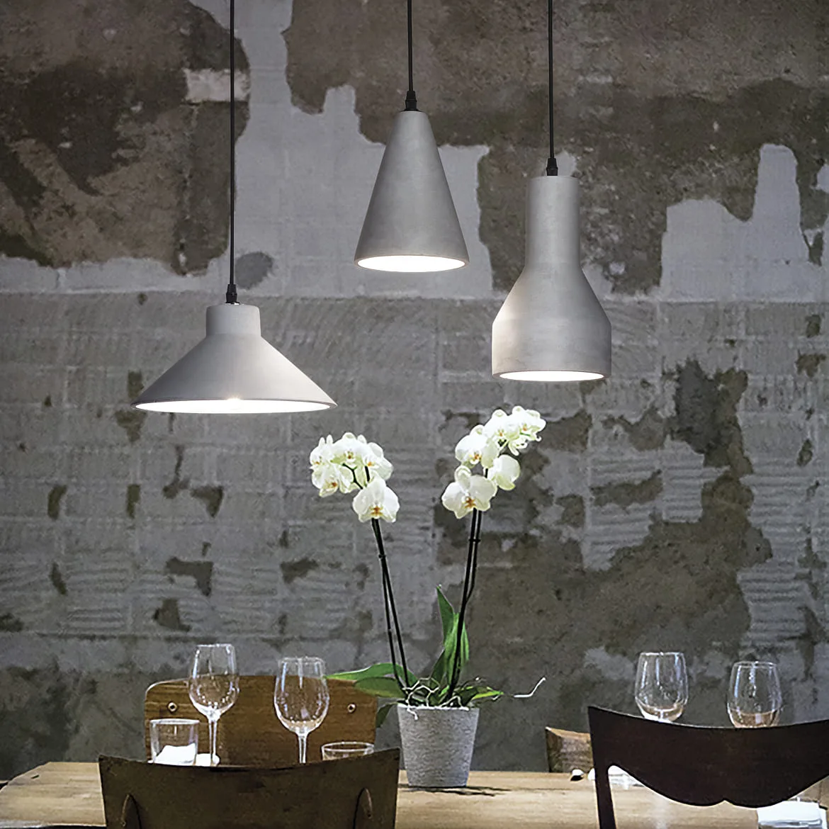 Ideal Lux Pendelarmatuur OIL-6 E27 IP20, zwart, betongrijs Ideal Lux Pendelarmatuur OIL-6 E27 IP20, zwart, betongrijs
