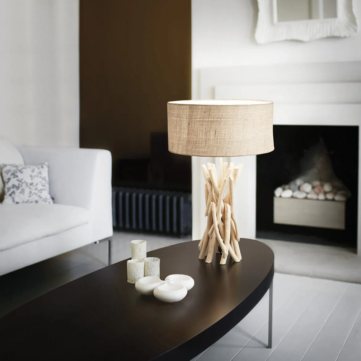 Ideal Lux Tafelarmatuur DRIFTWOOD 1-vlams, met lampenkap E27 IP20, canvas, hout Ideal Lux Tafelarmatuur DRIFTWOOD 1-vlams, met lampenkap E27 IP20, canvas, hout