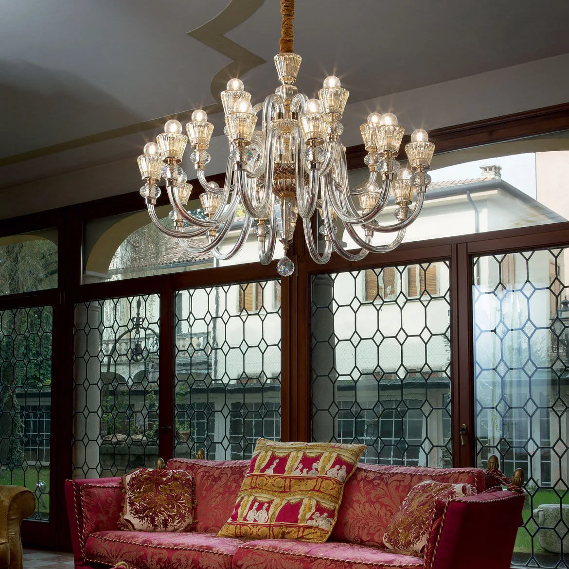Ideal Lux Chandelier STRAUSS, 18 flames, Ø 85cm, E14, rose gold / clear glass / amber chrystal glass Ideal Lux Chandelier STRAUSS, 18 flames, Ø 85cm, E14, rose gold / clear glass / amber chrystal glass