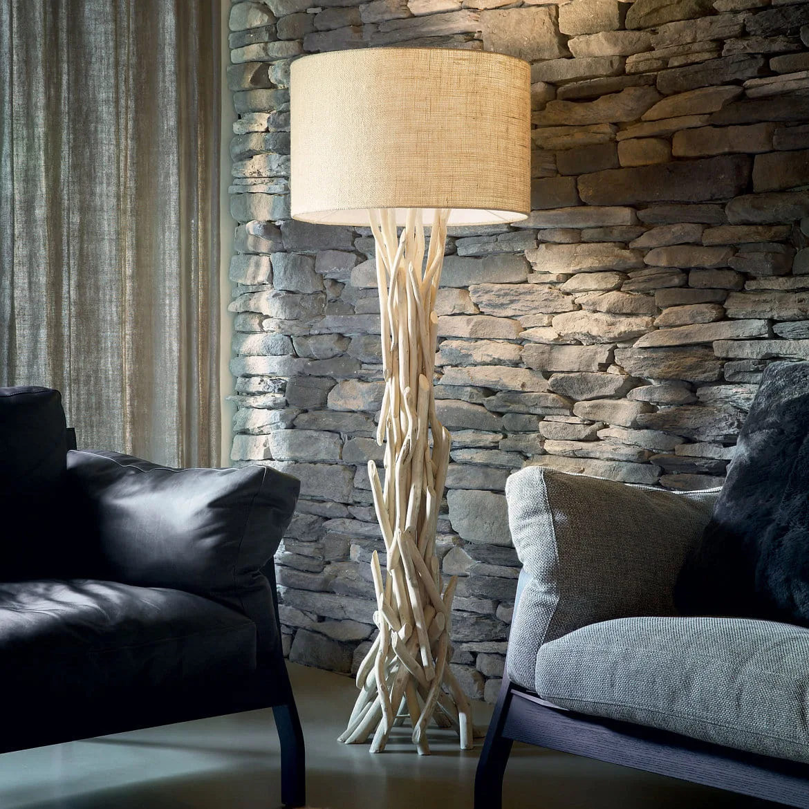 Ideal Lux Staande lamp DRIFTWOOD 1-vlams, met lampenkap E27 IP20, canvas, hout Ideal Lux Staande lamp DRIFTWOOD 1-vlams, met lampenkap E27 IP20, canvas, hout