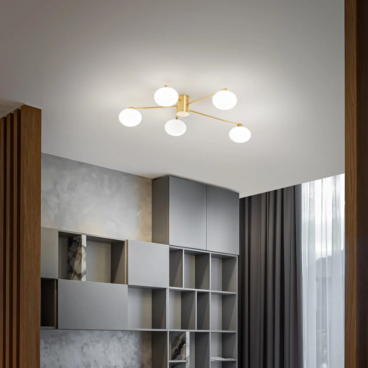 Ideal Lux Plafondarmatuur HERMES PL5 5-vlams G9 IP20, messing Ideal Lux Plafondarmatuur HERMES PL5 5-vlams G9 IP20, messing