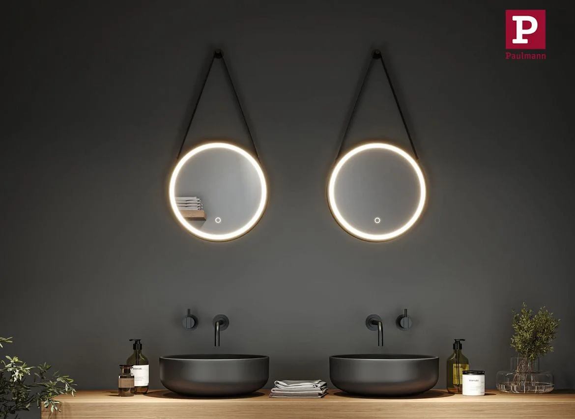 Paulmann mirror with lighting MIRO Ø 40CM round, tunable white, with suspension kit IP44, black matt Paulmann mirror with lighting MIRO Ø 40CM round, tunable white, with suspension kit IP44, black matt