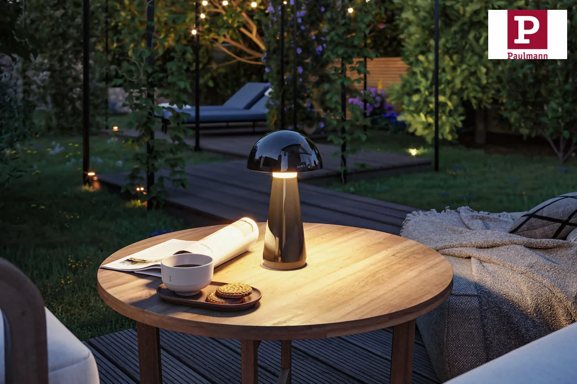 Paulmann Tafellamp op batterijen ONZO met USB-aansluiting, met aanraakdimmer IP44, glanzend, zwart dimbaar Paulmann Tafellamp op batterijen ONZO met USB-aansluiting, met aanraakdimmer IP44, glanzend, zwart dimbaar