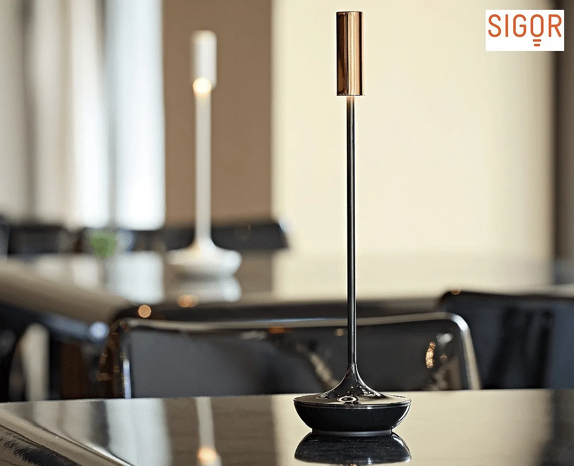 SIGOR Tafellamp op batterijen NUCANDLE met Touch-Dimmer IP54, glanzend, koper, zwart dimbaar SIGOR Tafellamp op batterijen NUCANDLE met Touch-Dimmer IP54, glanzend, koper, zwart dimbaar