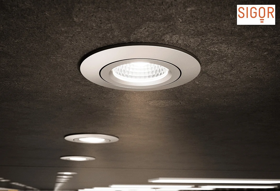 SIGOR Inbouwarmatuur DILED 68 draaibaar, Dim-To-Warm IP30, wit dimbaar 6W 360lm 2100-2700K 36° 36° CRI 95 SIGOR Inbouwarmatuur DILED 68 draaibaar, Dim-To-Warm IP30, wit dimbaar 6W 360lm 2100-2700K 36° 36° CRI 95