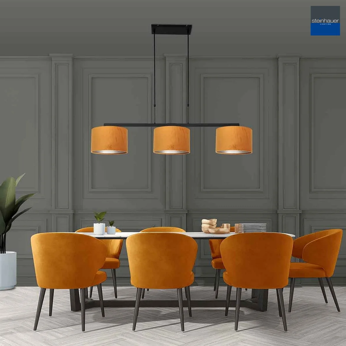 Steinhauer pendant luminaire STANG 3 flames E27 IP20, gold, black dimmable Steinhauer pendant luminaire STANG 3 flames E27 IP20, gold, black dimmable