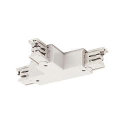 3-fase T-connector S-TRACK ON/OFF aarde links, aarde binnen, met voedermogelijkheid, wit