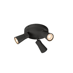 Wand- en plafondarmatuur PURI 2.0 - CONE 3-vlams, rond GU10 IP20, zwart dimbaar