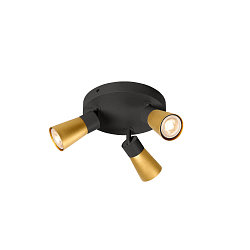 Wand- en plafondarmatuur PURI 2.0 - CONE 3-vlams, rond GU10 IP20, goud, zwart dimbaar