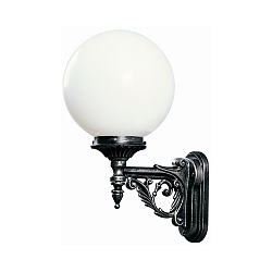 Outdoor wall luminaire Typ Nr. 0609 with ball shade � 25cm, IP44, E27 QA55 max. 57W, cast alu, black-silver / opal glass