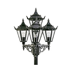 Mast light Country style 4 flames Type No. 2056, height 248cm, 4x E27 QA55 max. 57W, cast alu / glass clear, black-silver