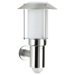 Outdoor Wall luminaire Type No. 0238, with motion detector + Pagoda roof, IP44, E27 QA55 max. 57W, stainless steel