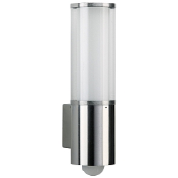 Outdoor Wall luminaire Type No. 0309 with motion detector (Type No. 0322), IP44, E27 max. 20W (LED), stainless steel, glass