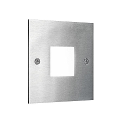Recessed LED wall luminaire, IP20, 230V, 1.2W 3000K 40lm, stainless steel / opal acrylic, square