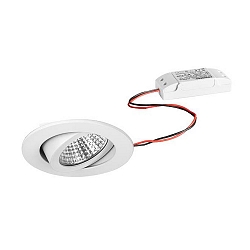 Recessed LED spot set, IP65, round, 230V AC, 6W 3000K 650lm 38�, swivelling, white