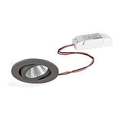 Recessed LED spot set, IP65, round, 230V AC, 6W 3000K 650lm 38�, swivelling, matt titanium