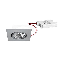 Recessed LED spot set incl. converter, IP20, square, 230V, 7W 2700K 740lm 38�, swivelling 30�, matt alu