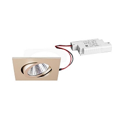 Recessed LED spot set incl. converter, IP20, square, 230V, 7W 2700K 740lm 38�, swivelling 30�, matt champaign