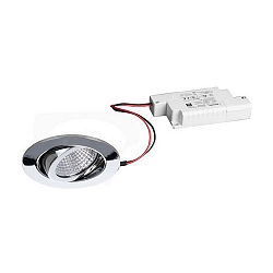 Recessed outdoor LED spot set incl. converter, IP65, round, 230V, 6W 3000K 650lm 38�, swivelling 30�, dimmable, chrome