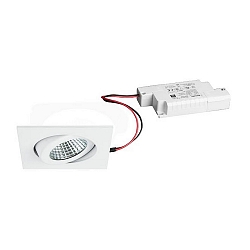 Recessed outdoor LED spot set incl. converter, IP65, square, 230V, 6W 3000K 650lm 38�, swivelling 30�, dimmable, white