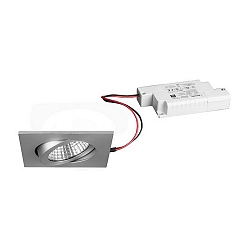 Recessed outdoor LED spot set incl. converter, IP65, square, 230V, 6W 3000K 650lm 38�, swivelling 30�, dimmable, matt alu