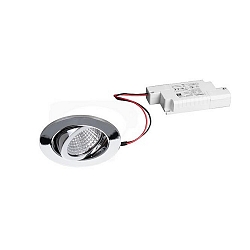 Recessed LED spot set incl. converter, IP20, round, 230V, 7W 3000K 740lm 38�, swivelling 30�, dimmable, chrome