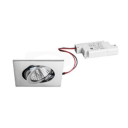 Recessed LED spot set incl. converter, IP20, square, 230V, 7W 3000K 740lm 38�, swivelling 30�, dimmable, chrome