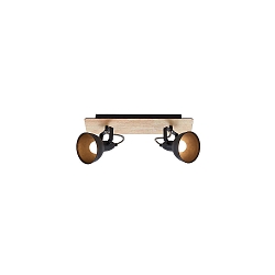 Plafondarmatuur DACTYL 2-vlams, instelbaar E14 IP20, hout licht, zwart mat dimbaar