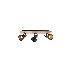 Plafondarmatuur DACTYL 3-vlams, instelbaar E14 IP20, hout licht, zwart mat dimbaar