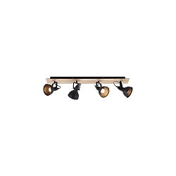 Plafondarmatuur DACTYL 4-vlams, instelbaar E14 IP20, hout licht, zwart mat dimbaar