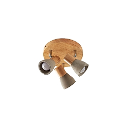 Plafondarmatuur BOLORIA 3-vlams, rond, instelbaar E14 IP20, hout licht dimbaar