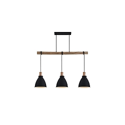 Pendelarmatuur BRENTHIS 3-vlams, groot E27 IP20, hout, zwart dimbaar