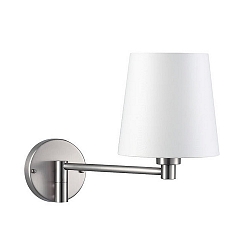 Wall luminaire with textile shade, outreach 36cm, E27 max. 60W, matt nickel / chintz raw white