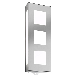 Outdoor wall luminaire AQUA TRILO with motion detector, stainless steel, IP44, E27