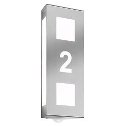 Outdoor wall luminaire AQUA TRILO with motion detector, with house number, (cut out), stainless steel, IP44, E27